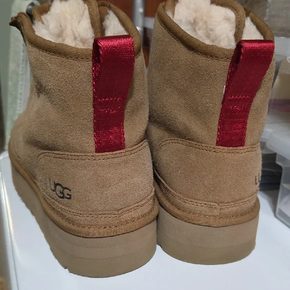 UGG Tan Ankle Boots with Red Accents - Picture 2 of 5